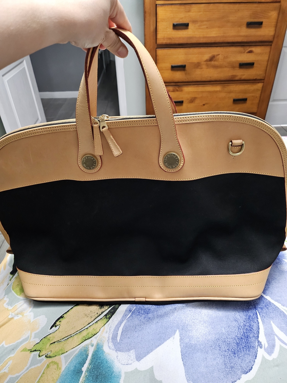 Dooney & Bourke Tan and Black  Cabriolet Overnight Travel  Bag  - MADE IN USA